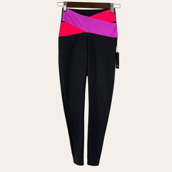 Lanston Black Colorful Crossover Leggings - Picture 1 of 8
